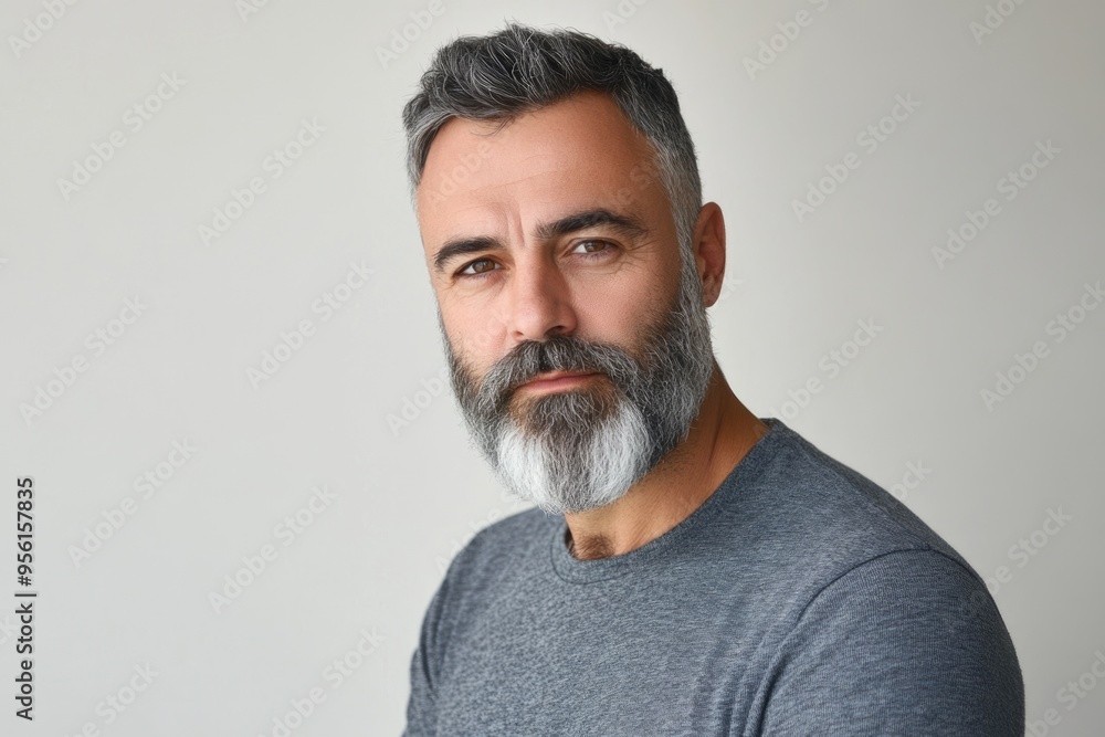 Fototapeta premium Portrait of thoughtful middle aged man against white background