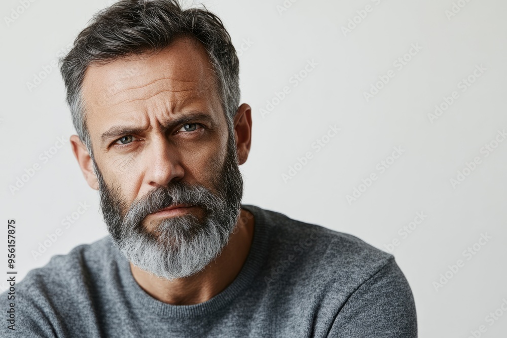 Portrait of thoughtful middle aged man against white background Portrait of thoughtful middle aged man against white background
