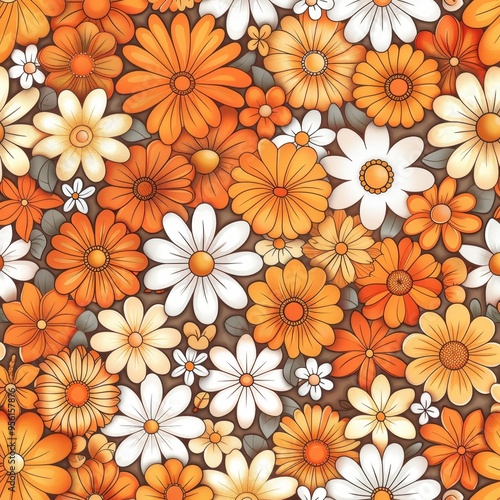 Wallpaper Mural Seamless Pattern of Orange and White Flowers Torontodigital.ca