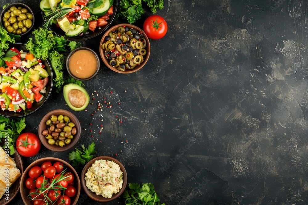 Assortment of Healthy Food Dishes, Top View Assortment of Healthy Food Dishes, Top View