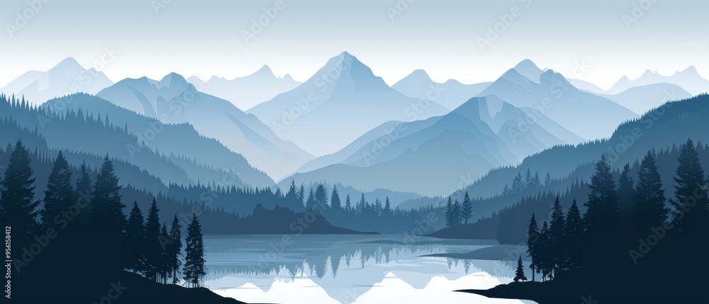 Fototapeta premium A beautiful mountain landscape with a lake in the foreground