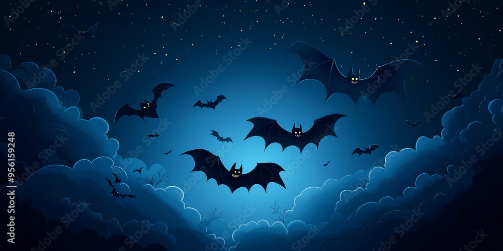 Halloween backdrop with cartoon bats, dark night scene
Halloween backdrop with cartoon bats, dark night scene