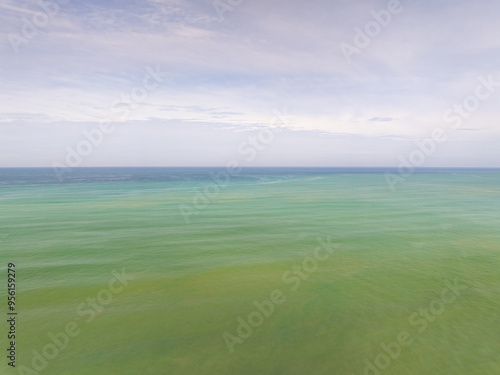 Drone view Beautiful clouds blue sky over sea in high season at Phuket Thailand