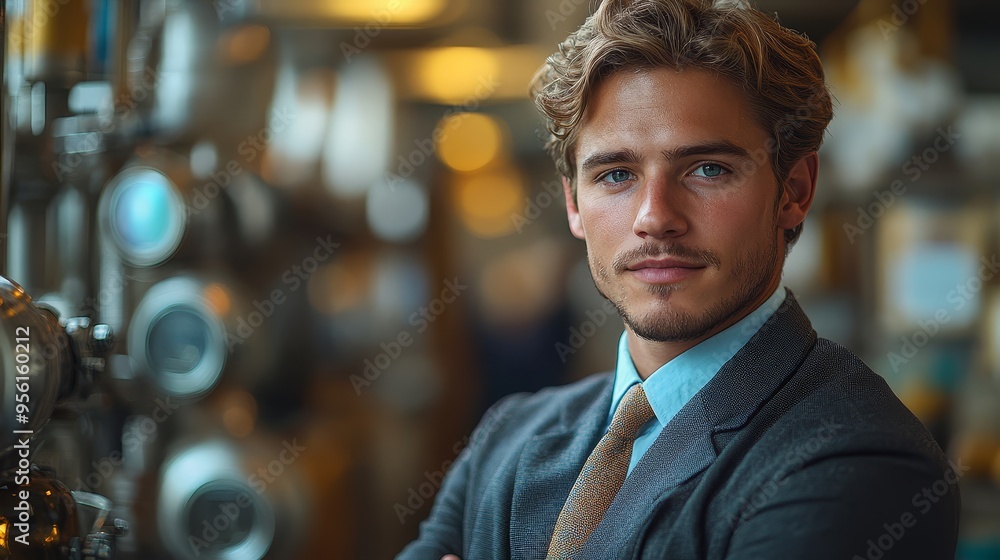 Confident Young Businessman in Industrial Setting Confident Young Businessman in Industrial Setting
