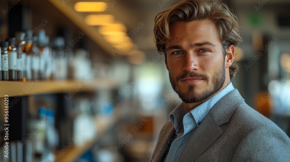 Handsome Man Looking at Camera in Office Setting Handsome Man Looking at Camera in Office Setting