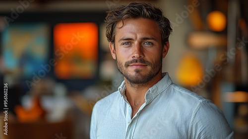 Portrait of a Confident Young Man in a Casual White Shirt