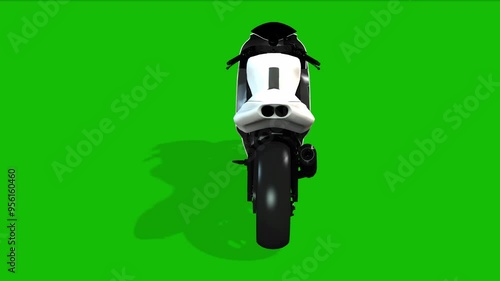 A Racing Motor Bike View From Back Side - On Green Screen - 3D Rendering Animation photo