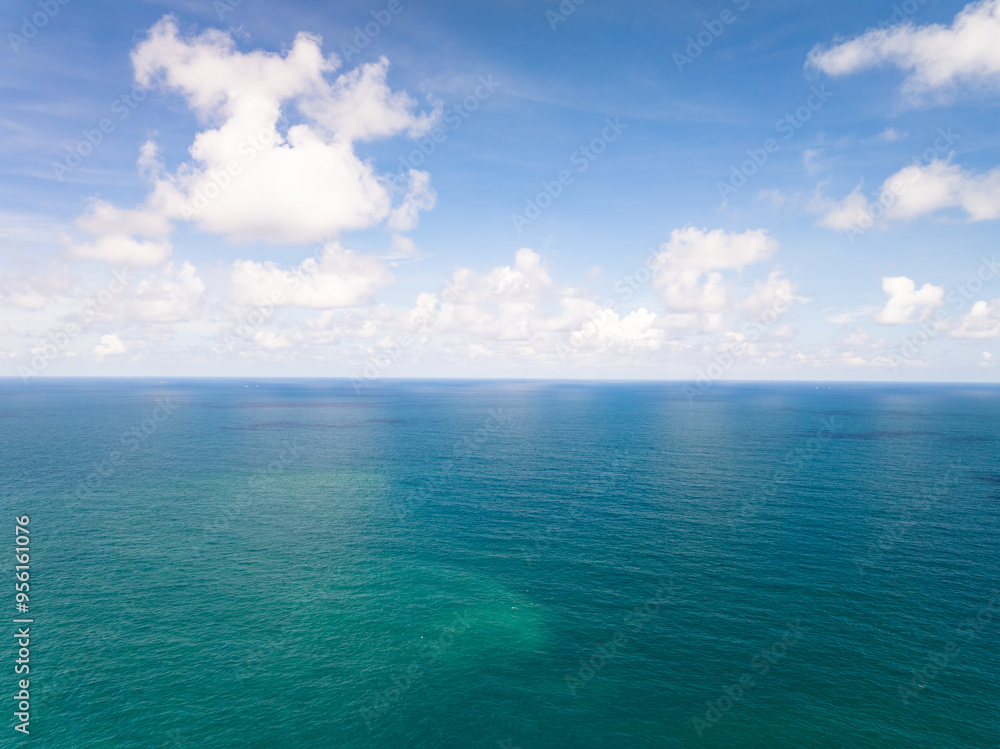 Fototapeta premium Drone view Beautiful clouds blue sky over sea in high season at Phuket Thailand