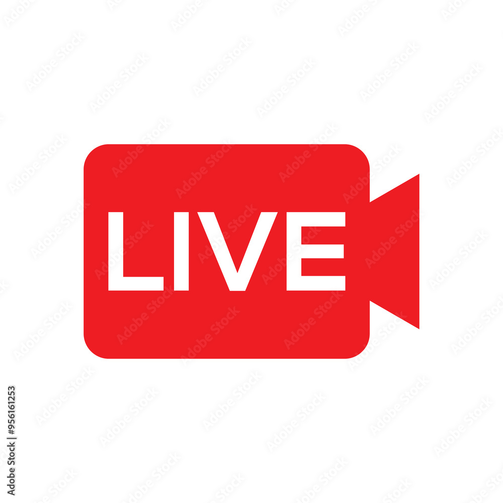 Live Stream Icon. Red camera icon with LIVE in white text, isolated on white background. Vector illustration suitable for live stream buttons or indicators. Live Stream Icon. Red camera icon with LIVE in white text, isolated on white background. Vector illustration suitable for live stream buttons or indicators.