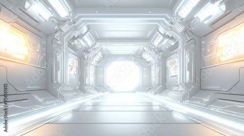 All-White Futuristic Technology Background Featuring Sleek High-Tech Elements with Glowing Circuits, Holographic Displays, and Advanced Digital Interfaces in a Complex Sci-Fi Design