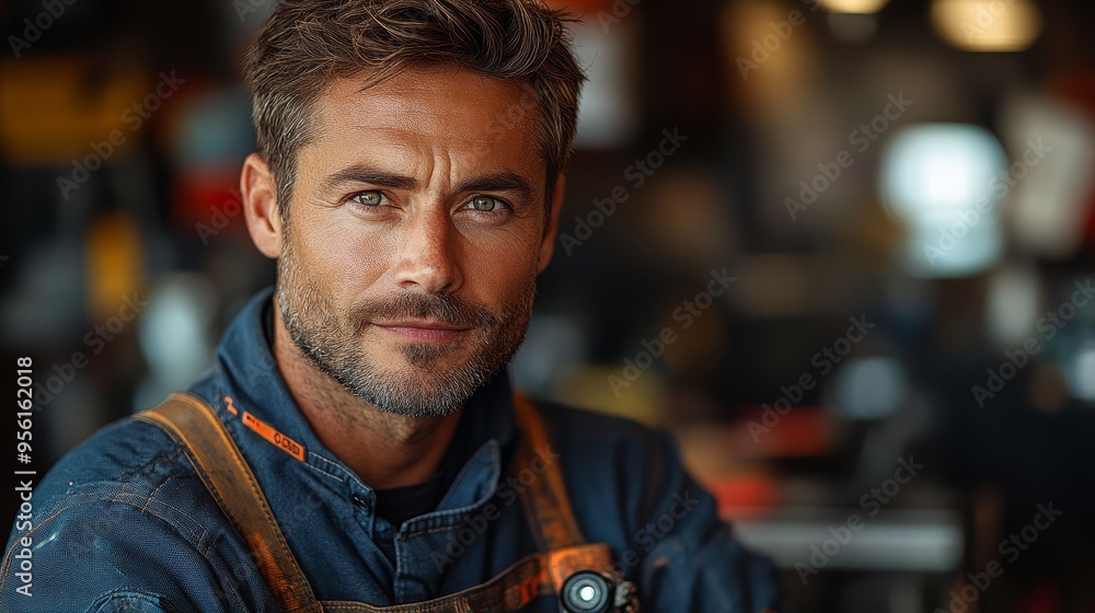 Confident Mechanic Portrait Industrial Worker Looking at Camera Confident Mechanic Portrait Industrial Worker Looking at Camera
