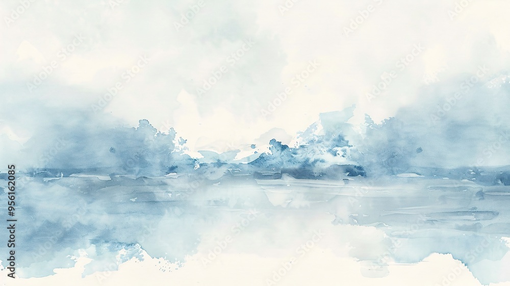 serene watercolor look a pale light blue and white 