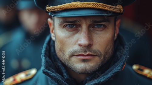 Closeup Portrait of a Serious Man in Military Uniform