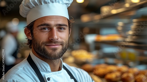 Portrait of a Smiling Male Chef in a Kitchen