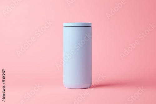 A sleek, pastel-colored travel mug against a soft pink background.