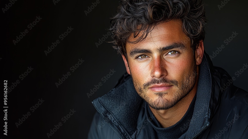 Fototapeta premium Handsome Man Portrait Serious Expression Close up Face