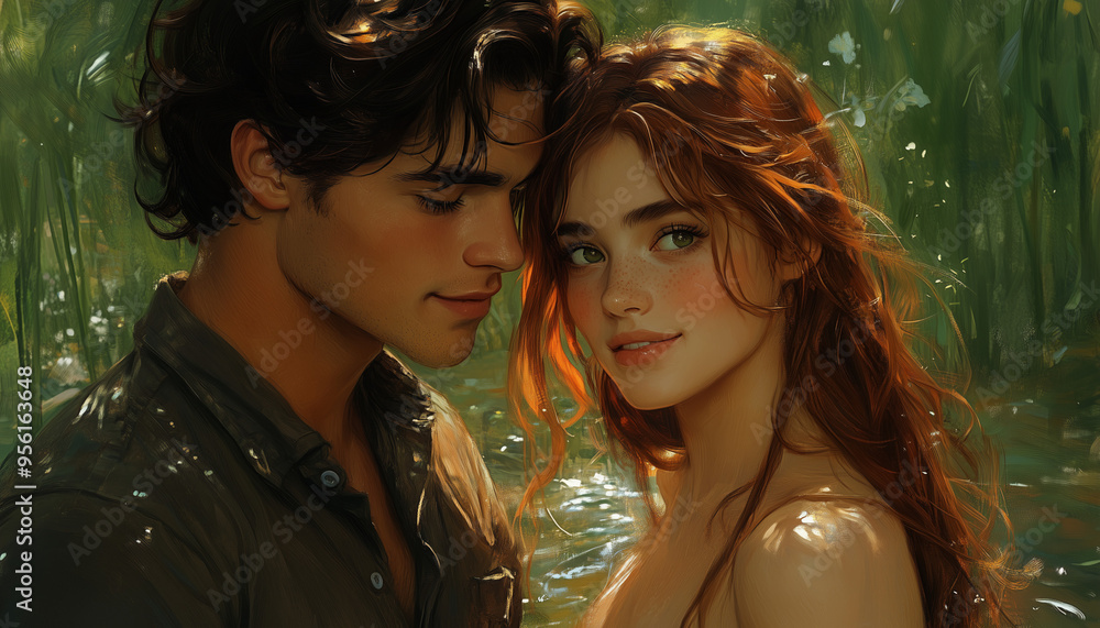 Fototapeta premium Couple in love in the forest. fantasy