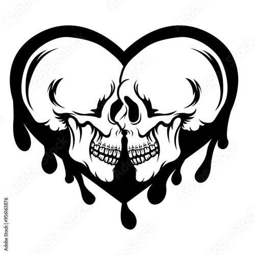 Lover Skull | Dead Lover | Till Death | Couple Skull | Dripping Heart | Dead Romance | Lover | Relationship Goal | Original Illustration | Vector and Clipart | Cutfile and Stencil