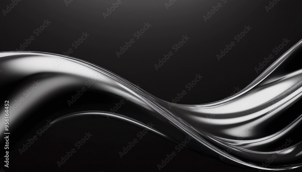 Obraz premium 抽象的な滑らかな表面 光沢 黒 抽象 曲線 滑らか メタリック 光 反射 流れる デザイン シンプル ミニマル 質感 波 3D エレガント モダン 洗練 美しい フォーマル