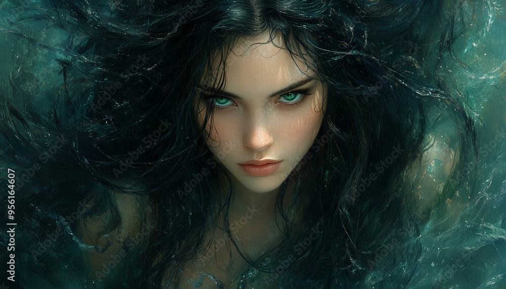 Portrait of a beautiful brunette with blue eyes. fantasy Portrait of a beautiful brunette with blue eyes. fantasy