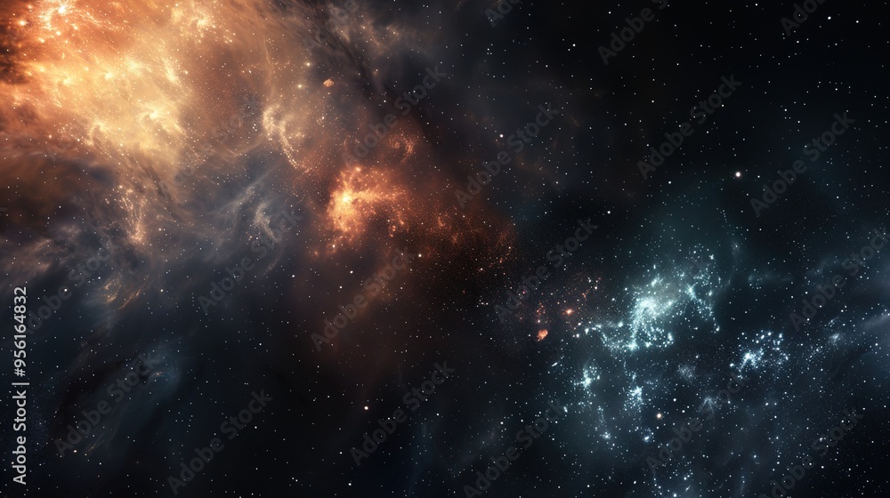 Obraz premium Big Bang colorful space galaxy fog cloud nebula. Universe science astronomy and stary night cosmos mockup background. Supernova concept wallpaper