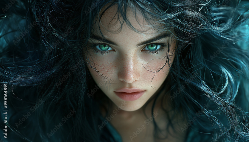 Portrait of a beautiful brunette with blue eyes. fantasy Portrait of a beautiful brunette with blue eyes. fantasy