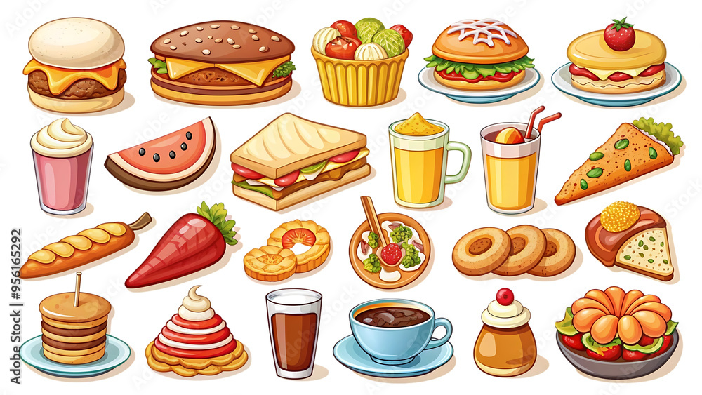Food Set, burger, fries, hot dog, pizza, ketchup transparent background, png Food Set, burger, fries, hot dog, pizza, ketchup transparent background, png