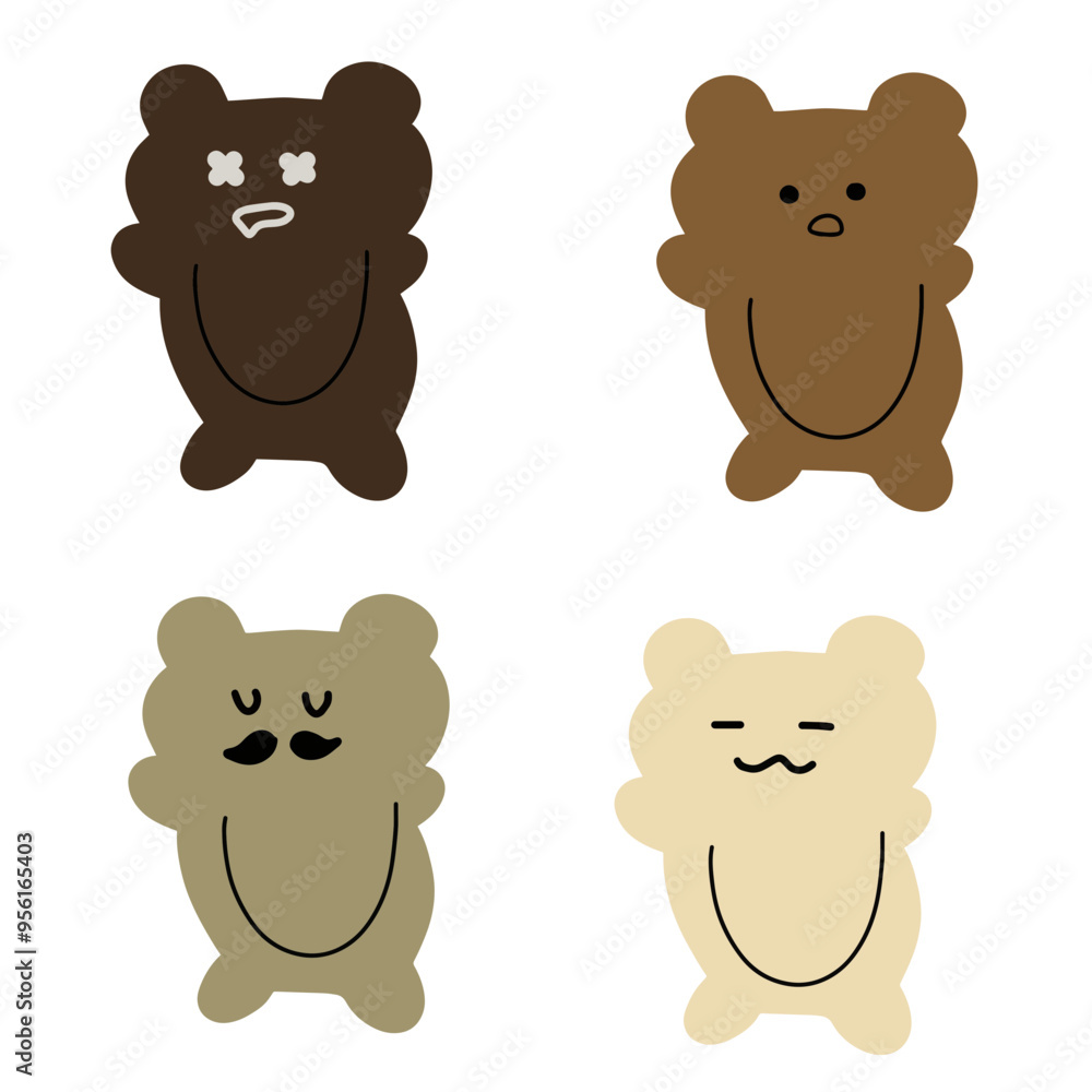 Obraz premium Cute Bear Vector | Various Expressions | Minimalist Design | 4 Vectors