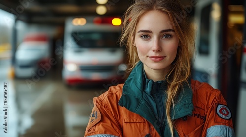 Female Paramedic Portrait In Ambulance Garage