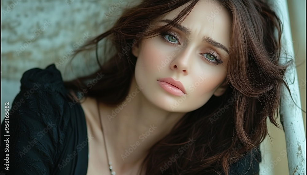 Portrait of a beautiful brunette with blue eyes. fantasy Portrait of a beautiful brunette with blue eyes. fantasy