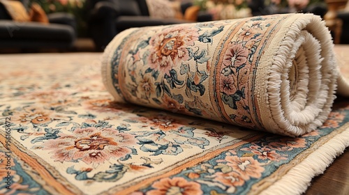 Elegant Aubusson rug detailed floral designs pastel colors and luxurious texture photo