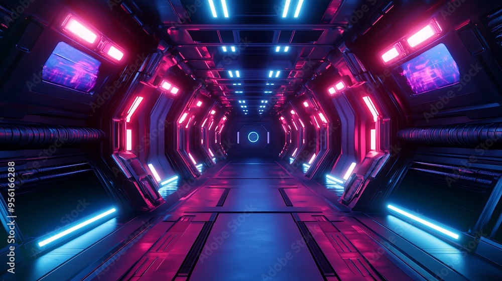 Futuristic Sci-Fi Corridor with Neon Lights Futuristic Sci-Fi Corridor with Neon Lights