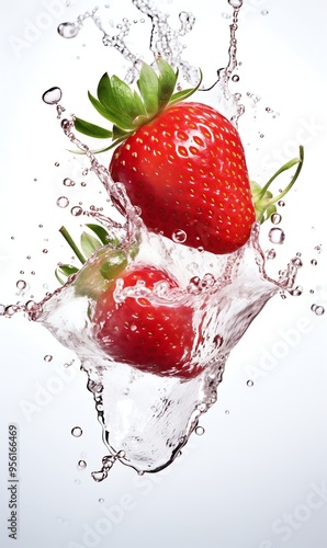 Strawberry with water splashing isolated on white background