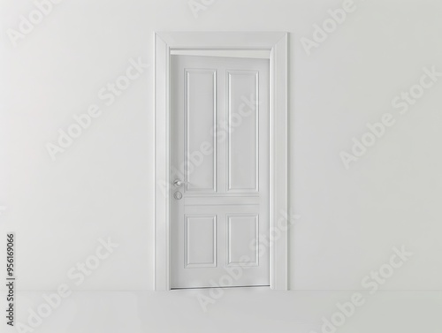 A white door in a white room with a white wall