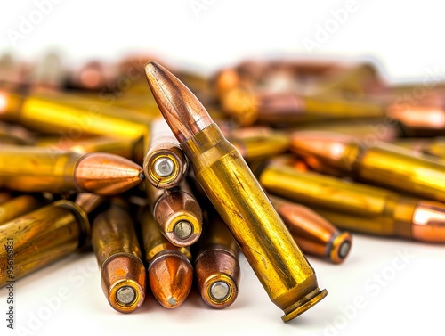 A pile of bullets on a white background photo