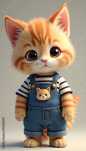 A cute kitten wear denim overalls