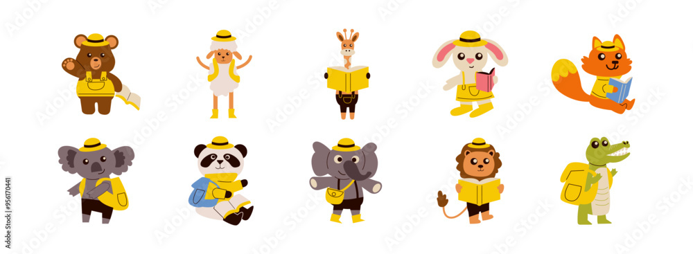 Cute Animals in School flat illustration set. Include of mascot, bunny, nature, cartoon, school, character, and more. Vector illustration isolated transparent background Cute Animals in School flat illustration set. Include of mascot, bunny, nature, cartoon, school, character, and more. Vector illustration isolated transparent background