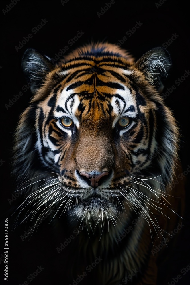 Fototapeta premium A close up of a tiger's face in the dark