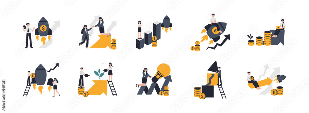 custom made wallpaper toronto digitalBusiness Startup Concept flat illustration set. Include of startup, idea project, innovation, teamwork, and goals. Vector illustration isolated transparent background
