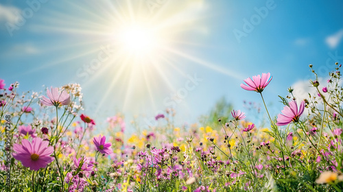 In spring, the sun shines through the colorful Kelsang flowers