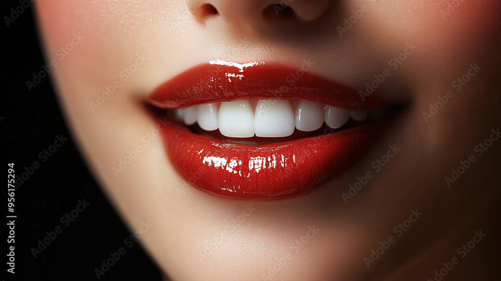 Close-up of a beautiful woman's lips with glossy lipstick, Close-up of a beautiful woman's lips with glossy lipstick,