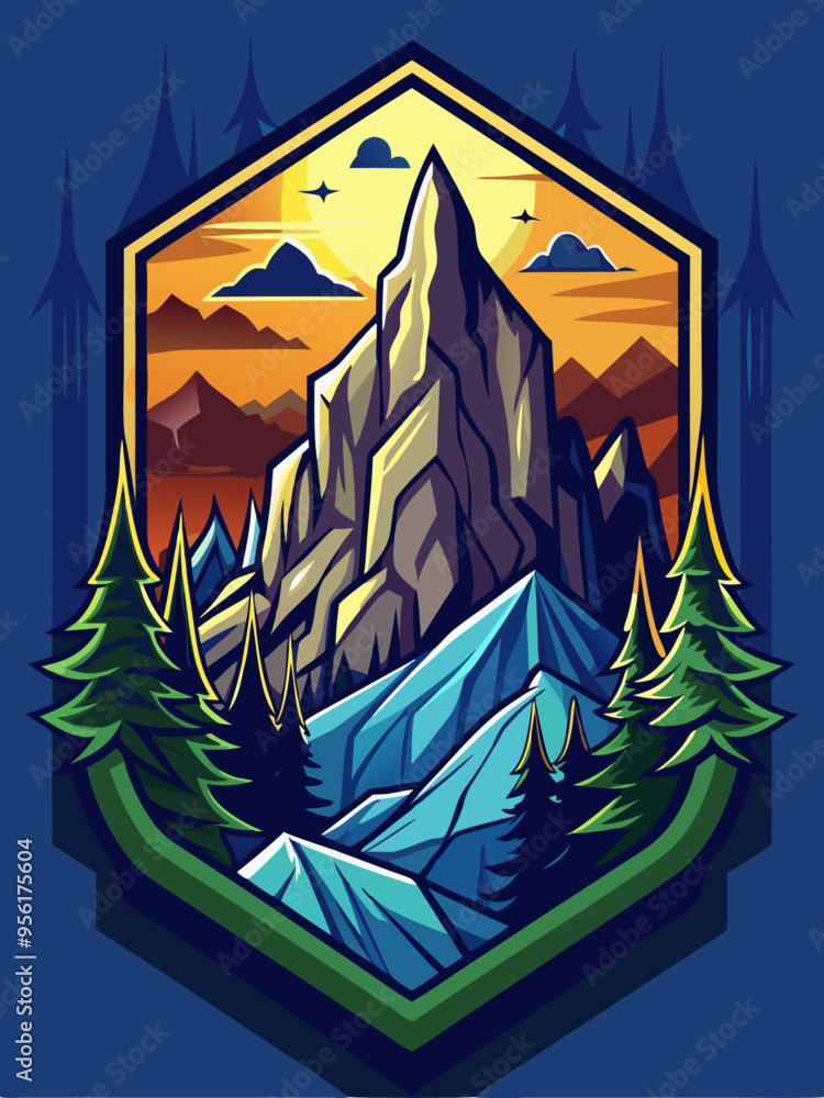 Mountain Landscape with Sunset and Pine Trees Mountain Landscape with Sunset and Pine Trees
