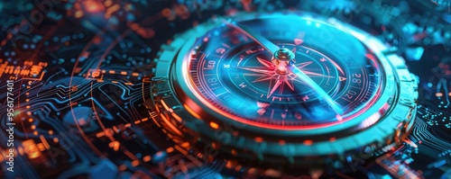 Wallpaper Mural Close-up of compass overlayed on cityscape background. Torontodigital.ca