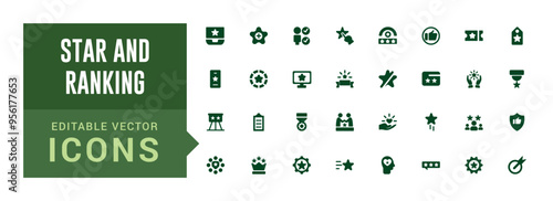 Simple Set of Ranking Related Solid Icons. Star icon set. Ranking icon set. Contains such Icons as Star Rating, Place. Editable Stroke.