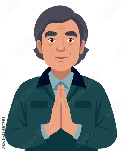 Senior worker man standing and clapping hands