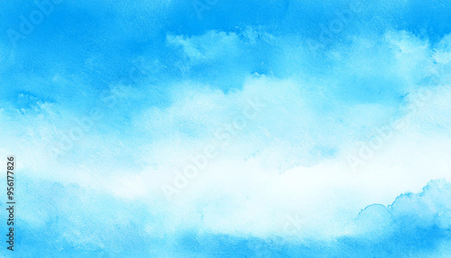 Watercolor illustration of blue sky with clouds
