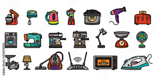 Original vector icon set on the topic of household appliances.