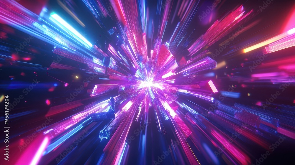 Abstract Neon Light Burst Background - Pink, Blue and Purple - 3D Render Abstract Neon Light Burst Background - Pink, Blue and Purple - 3D Render