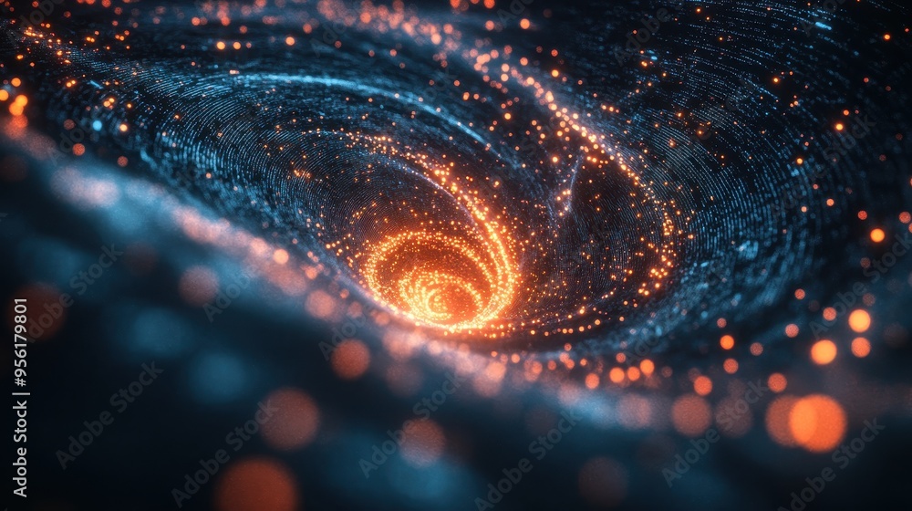Abstract Swirling Lights with Bokeh Effect, Orange and Blue Color Scheme. Abstract Swirling Lights with Bokeh Effect, Orange and Blue Color Scheme.