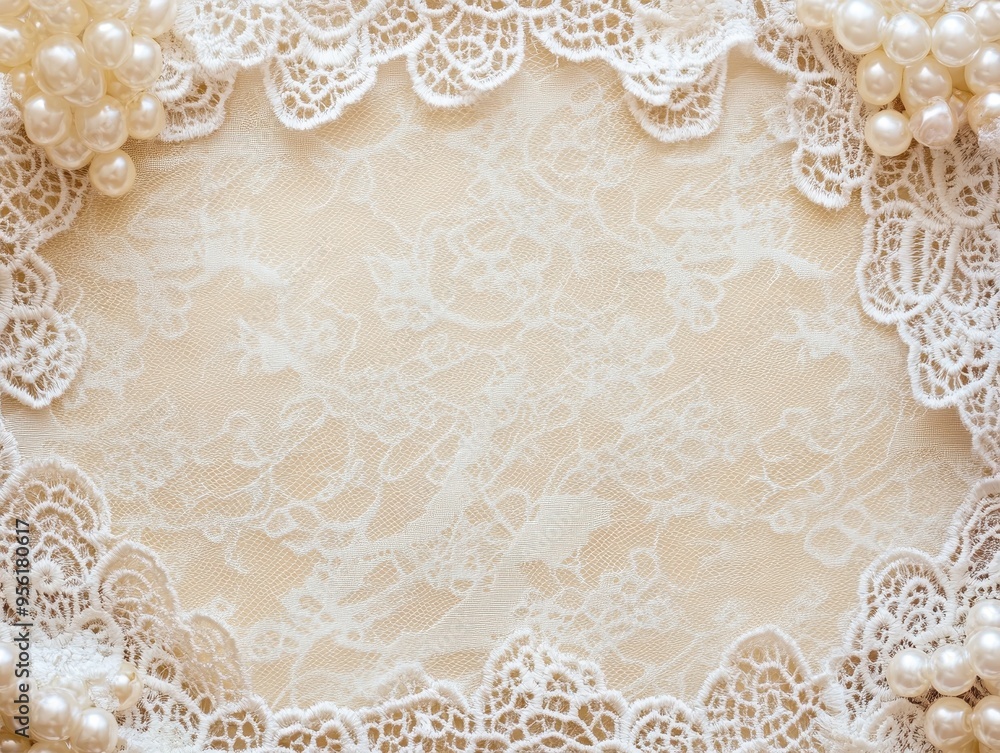 Elegant White Lace and Pearl Border Frame Background Texture Elegant White Lace and Pearl Border Frame Background Texture